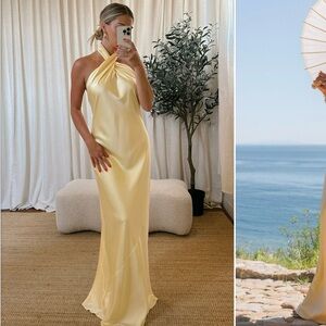 Elegant Yellow Halter Dress